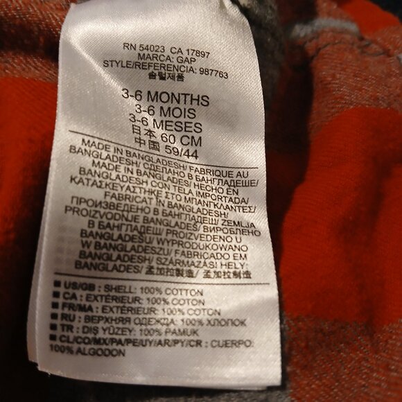Baby Gap 3 - 6 Month Red & Gray Long Sleeve Button Down Checkered Onesie Infant - Picture 5 of 6